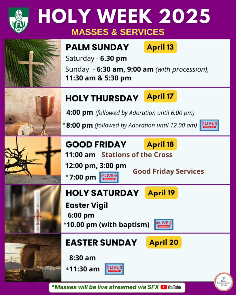 Holy Week 2025 Masses and Services Times - Church of St Francis Xavier