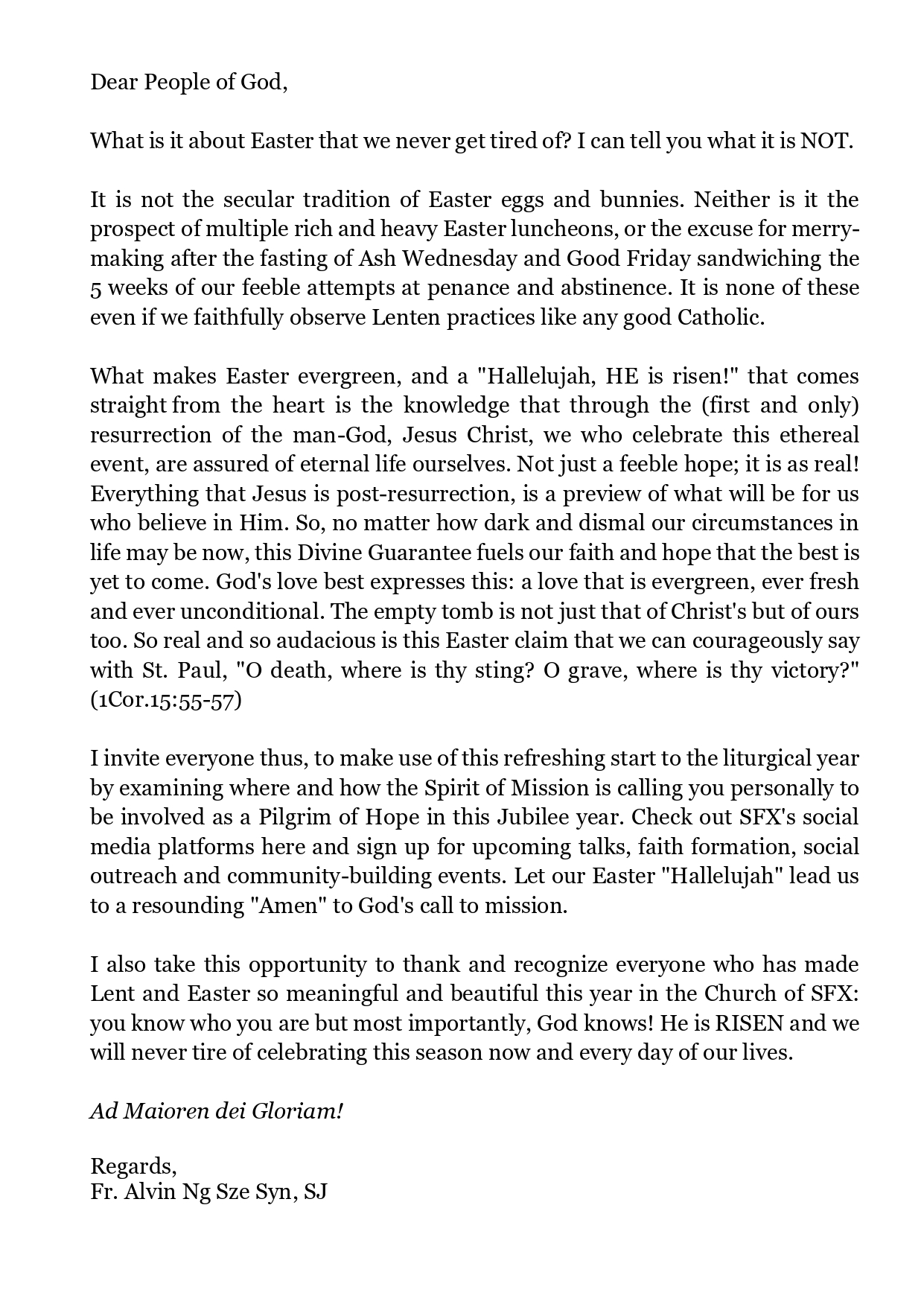 An Easter Message from our Parish Priest - Church of St Francis Xavier